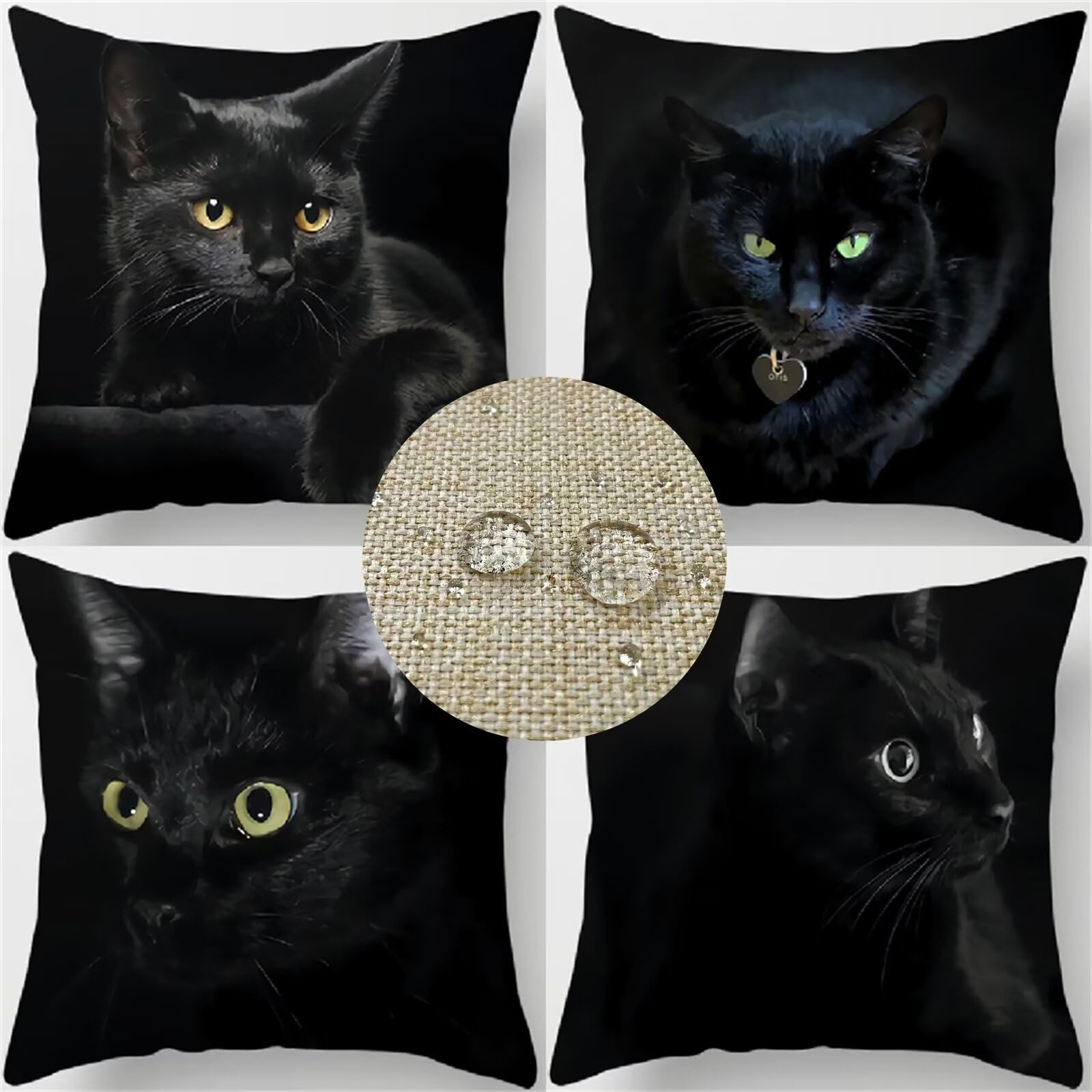 Federe Cuscini Divano 60x60cm Set di 4 Cuscini per Divano in Lino Cuscini da Esterno,Quadrato Doppio Lato Estate Impermeabili Gatto Cuscini Decorativi,per Divano Soggiorno Sedia Letto-Nero WS-512