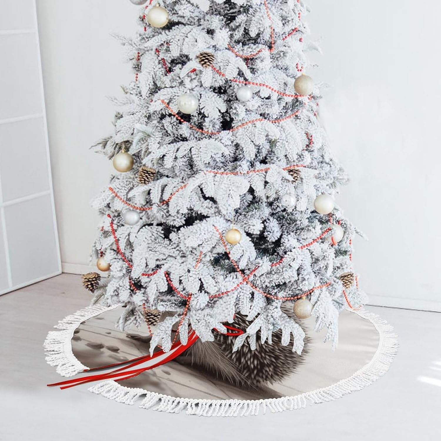 Hedgehog Printed Christmas Tree Skirt 48 Inch Tree Skirt Christmas Tree Collar Christmas Tree Decorations Winter Xmas Tree Mat