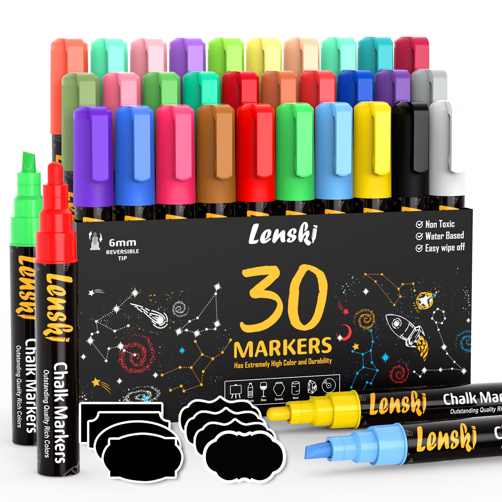 Lenski 30 Kreidestifte für Tafel Abwaschbar, 6mm Kreidestifte für Fenster, Ostergeschenke Kinder, Oster Basteln Kinder Stifte, Kreidestift Kreidemarker Fenster, Fensterkreide Stifte Glasmalstifte