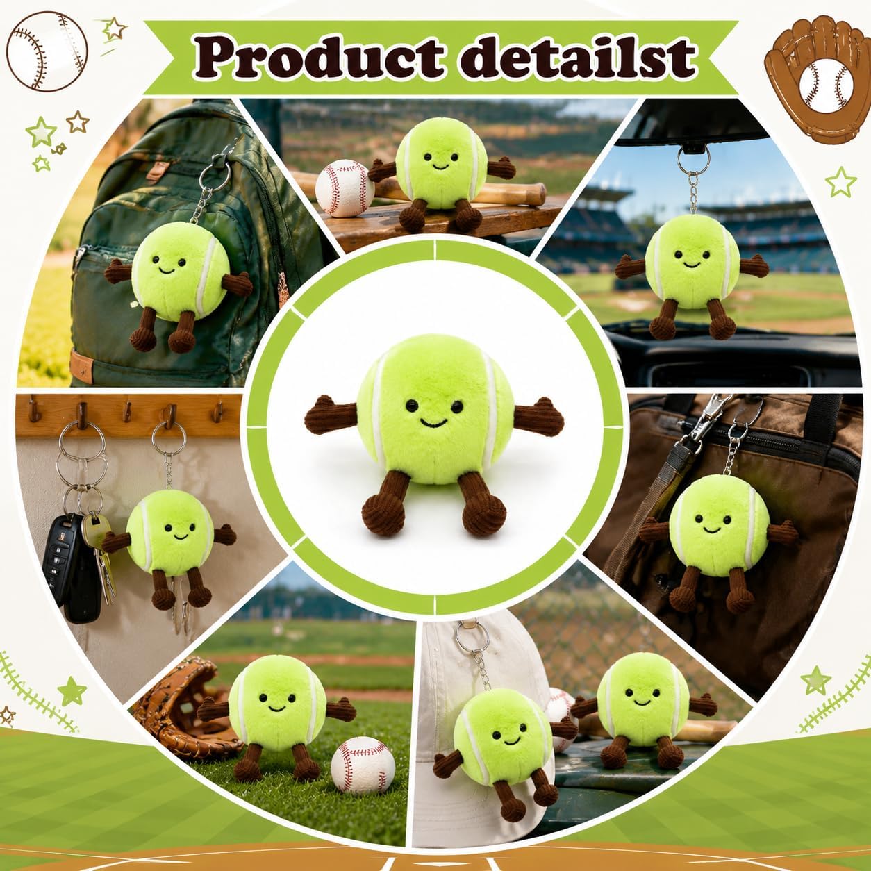 4pcs Tennis Plush Toy,Stuffed Tennis Ball Plush with Cute Smile,Fun Cute Plush Toy,Plush Stuffed Spherical Soft Toys 5.5 Inch image 3