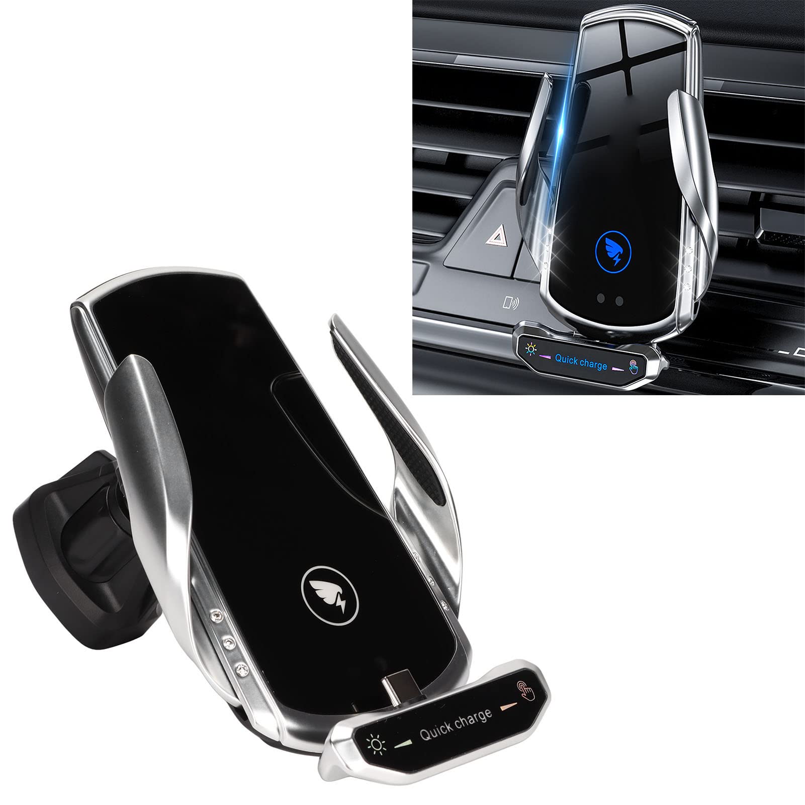 Caricabatteria da Auto Wireless da 15 W con Ricarica Rapida Smart Sensing per Supporto da Auto con Rotazione a 360° Argento (SILVER)