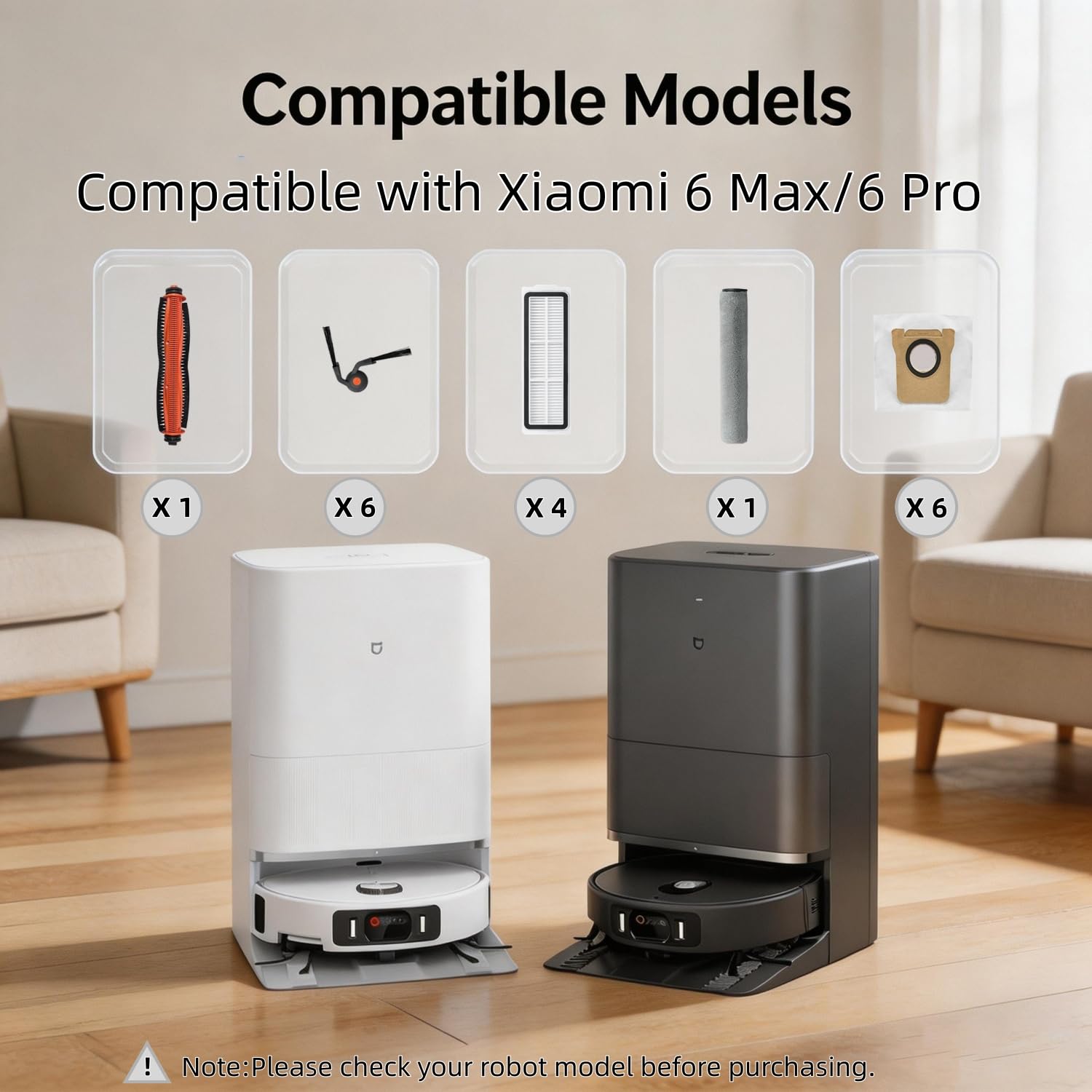 Kit de 18 accesorios para aspiradora robot Xiaomi 6 Max/6 Pro, piezas de repuesto que incluyen 1 cepillo principal, 1 mopa rodillo, 6 cepillos laterales, 4 filtros HEPA, 6 bolsas para el polvo
