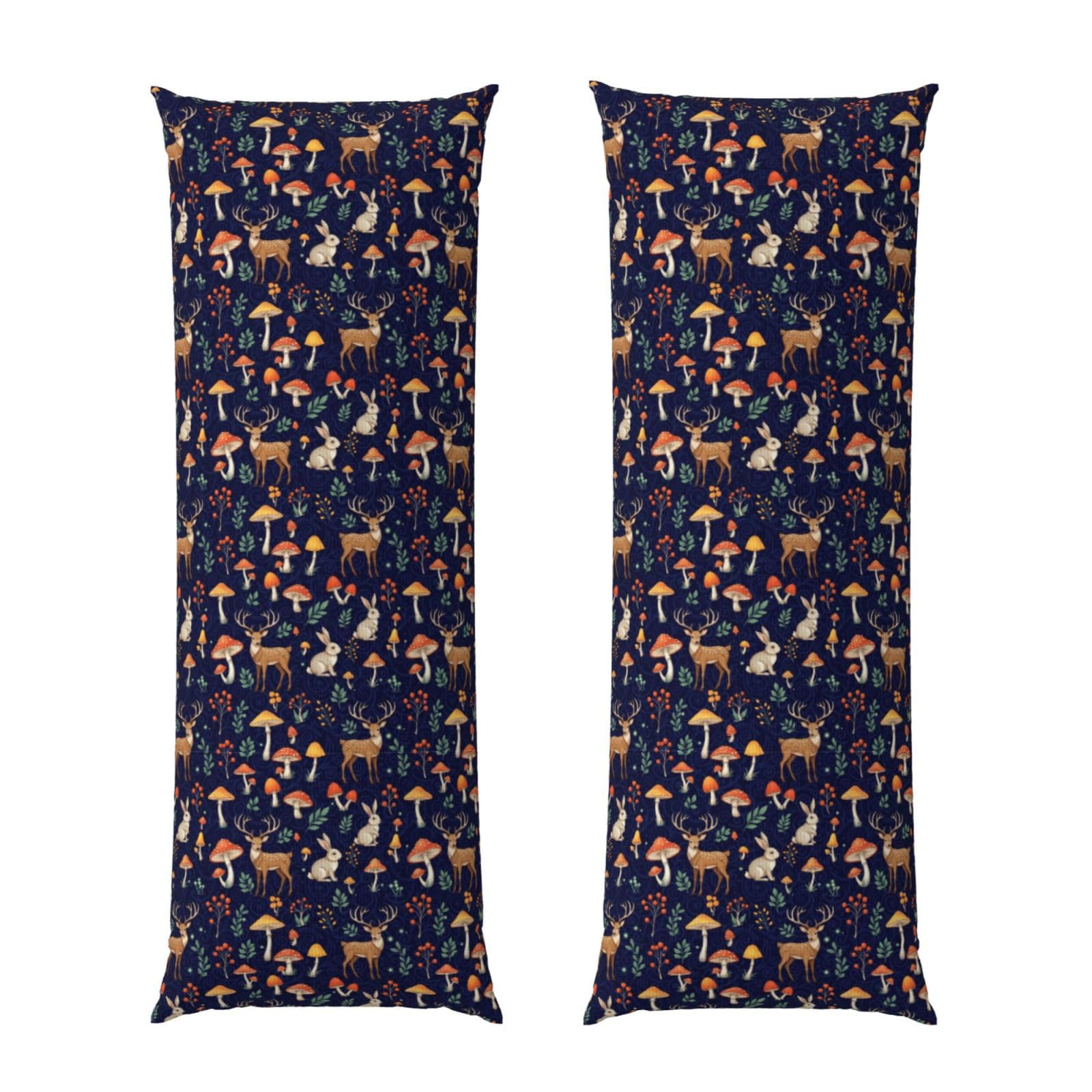 Body Pillow Cover 20x54, Wild Animals Deer Rabbit Magic Mushrooms, Soft Microfiber Long Pillowcase with Zipper Closure, Breathable Protector for Bedroom Sofa Couch Sleeping