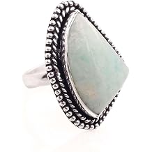 Silver Plated Adjustable Ring Jewelry For Women - Amazonite Gemstone Handmade Ring - Fashion Jewelry Gift For Her - Bohemian style Statement Ring For Women - R-980