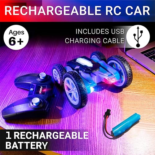 Miniatura 6 de Force1 Tornado - Coche de control remoto LED para niños auto RC rápido de doble cara auto de acrobacias todoterreno 4WD con 360 giros neumáticos