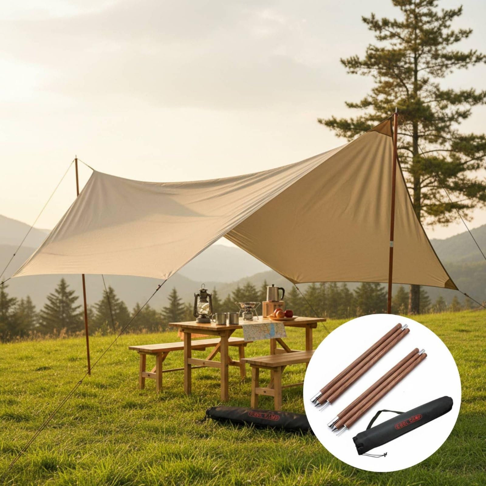 predolo 2 Stück Tarp-Stange leicht Alu-Campingstange wetterfest Aluminium-Zeltstange für Camping-Enthusiast, Camping, Outdoor, Garten