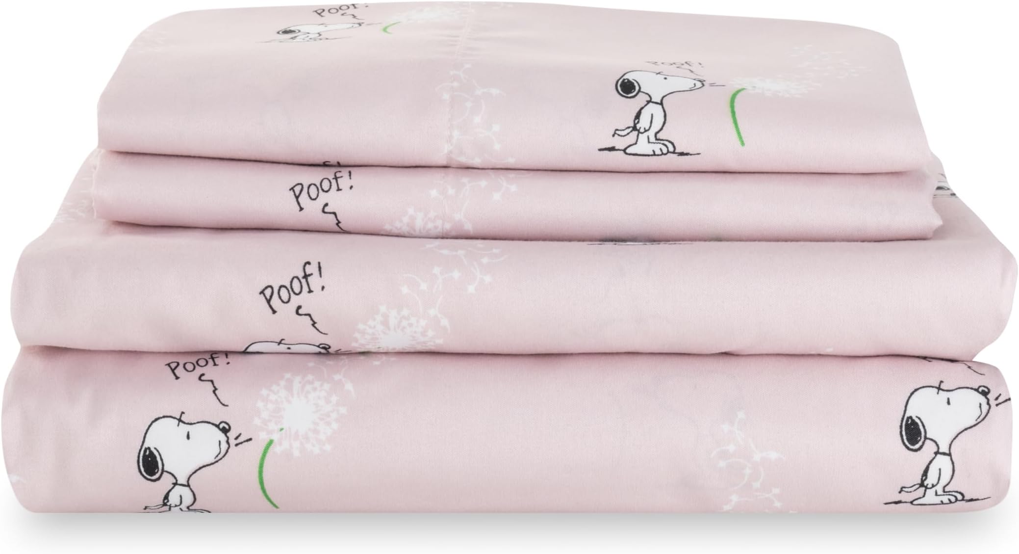Berkshire Blanket Peanuts® Kids Sheet Set Queen Size - 4 Pieces,Cute Character Snoopy Printed Soft Microfiber Bed Sheets,Peanuts Make A Wish Spring Pink