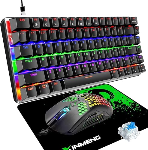Teclado y mouse para juegos, mouse y alfombrilla de ratón, teclado mecánico retroiluminado con arco iris, mouse para juegos RGB superligero, sensor