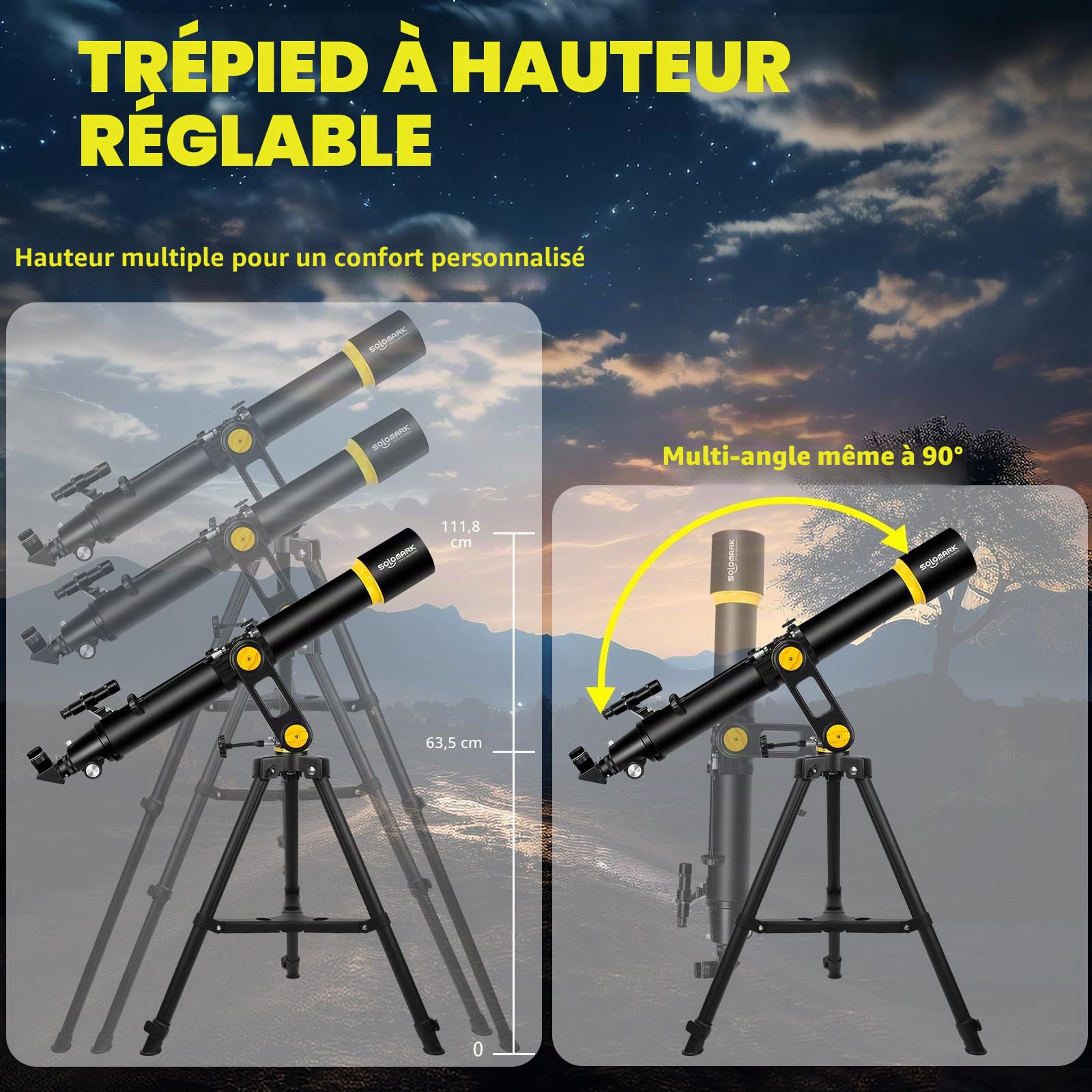 Télescope professionnel d'astronomie - Ouverture 90 mm - Haute puissance 1000 mm - Réglage précis - Adaptateur de téléphone