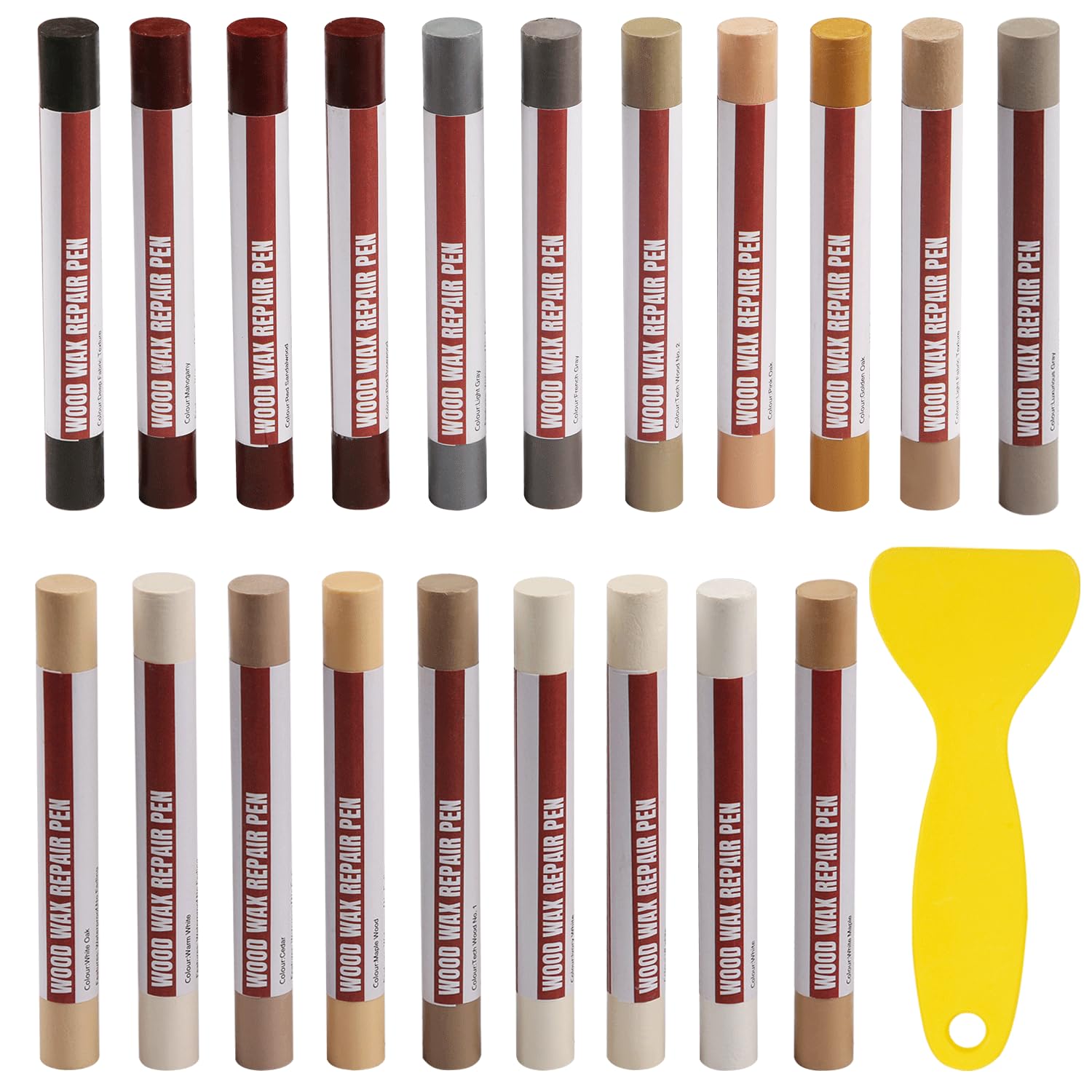 20pcs Wood Filler Sticks with Scraper, Furniture Repair Wax Crayons for Scratch Repair, Laminate Floor, Kitchen Cabinet, Table, Door, Holes & Cracks, [Essential Wood Series]