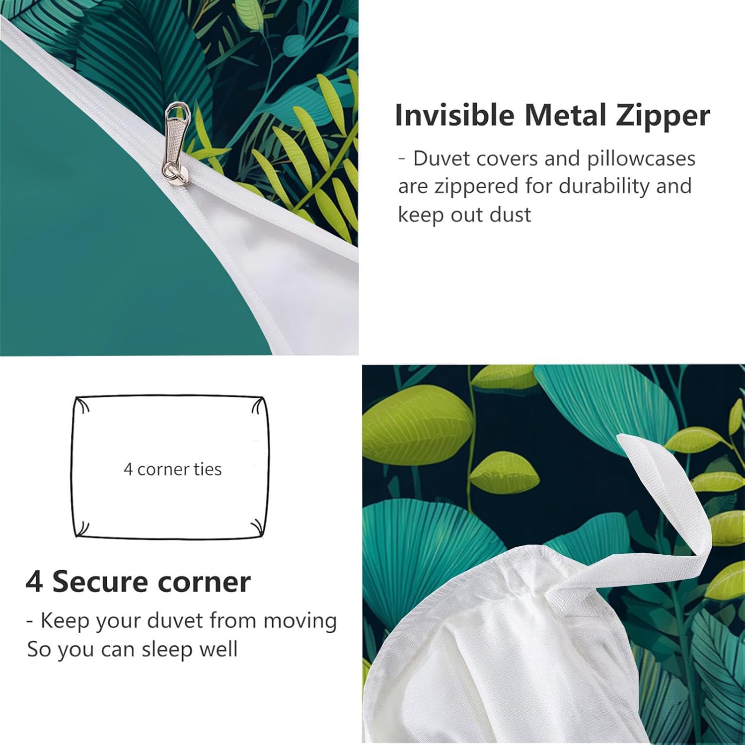 3D Duvet Cover California King Size for Kids Teen Navy Blue Jungle Plants Pattern Tropical Delicate Leaves Bedding Sets,3D Print Comforter Cover Teen Boys Girls Bedroom Decor Bed Cover