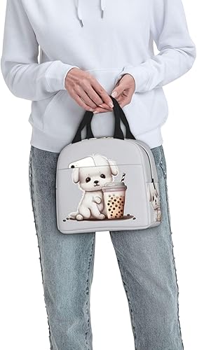 Miniatura 9 de Worihut Bolsa de almuerzo térmica térmica congelable con diseño de perrito y té con leche, lonchera Bento impermeable, para mujeres y hombres, para