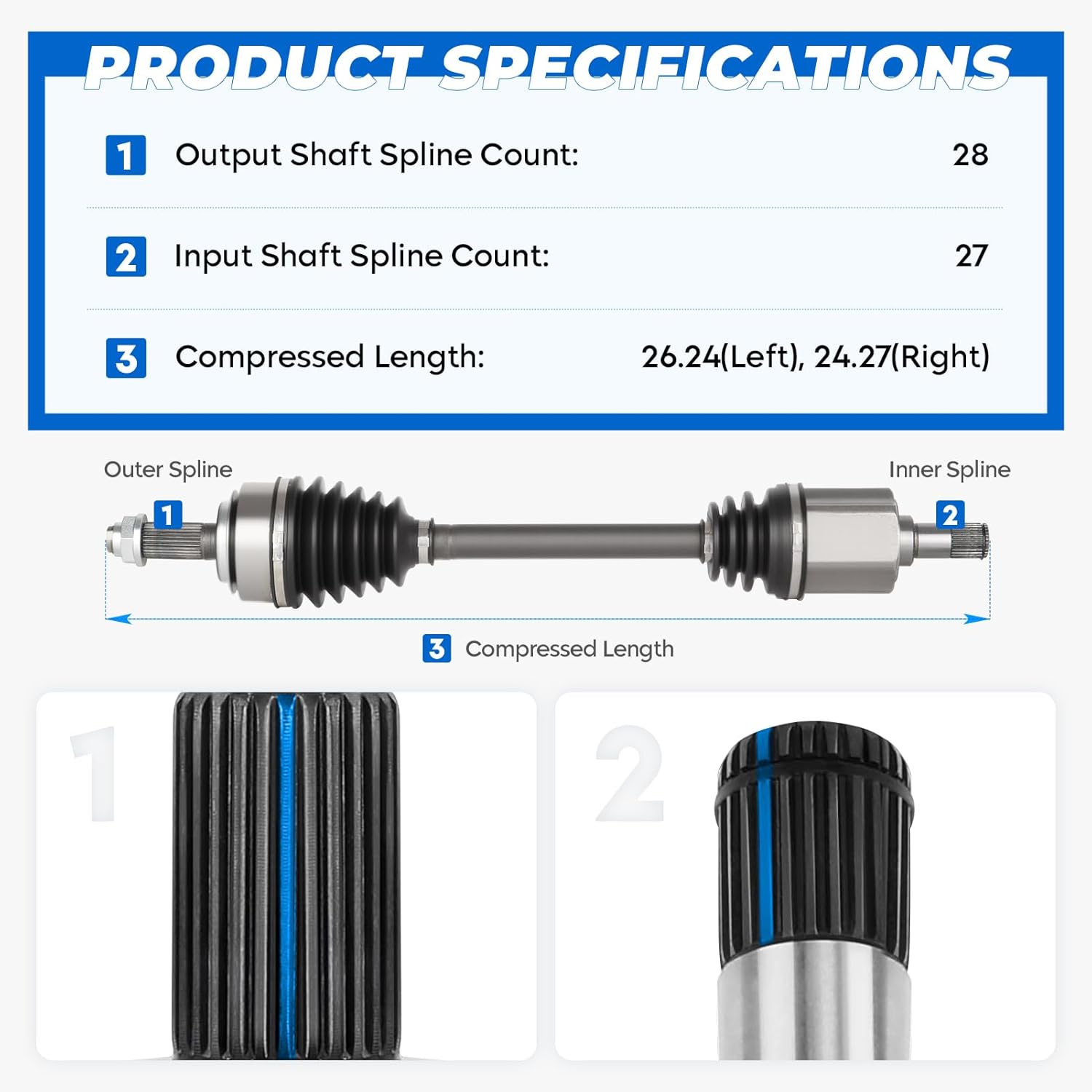 TadaMark 2PCs Front CV Axle Shaft Assembly Set Fit for Honda CR-V CRV 2.4L 2002-2006 L4, Left and Right Side, for 66-4206, 66-4207
