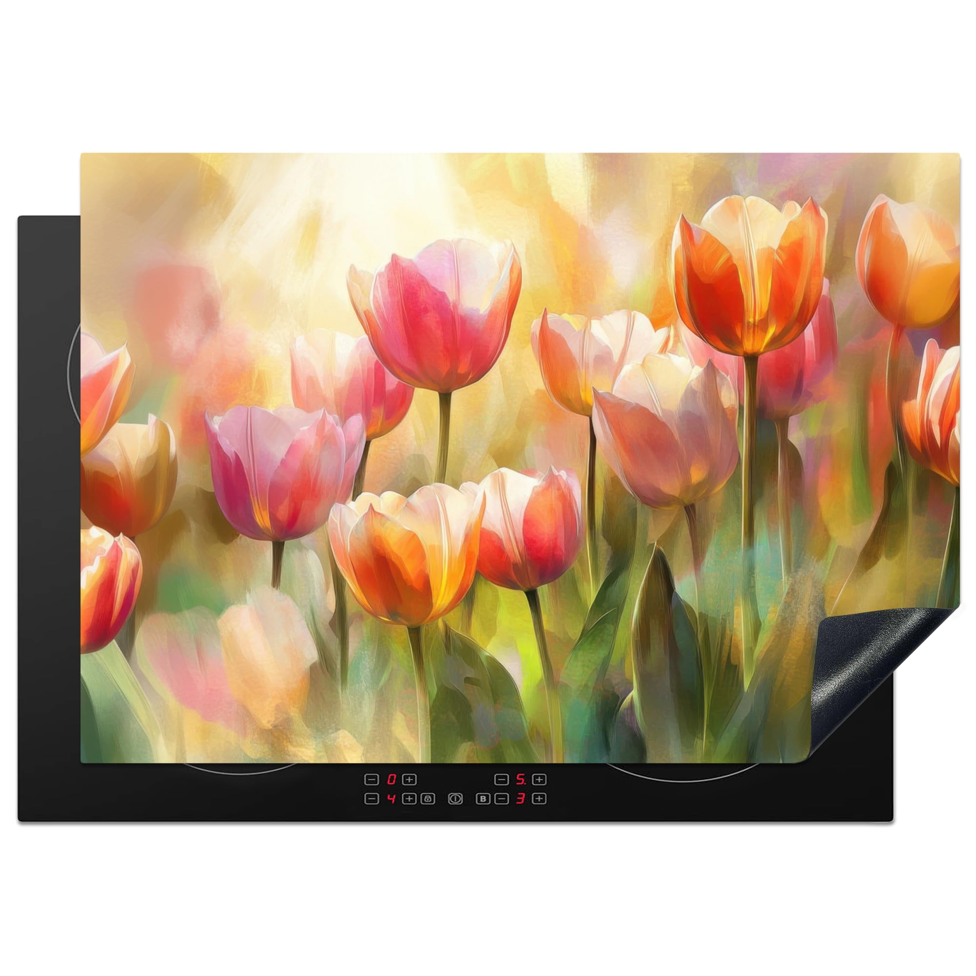 KitchenYeah© Induction Hob Cover Protector Mat 20.5"x29.5" / 75x52 cm Kitchen Universal Ceramic Covers for Electric Cookers Vinyl Tulips - Fairytale - Colourful
