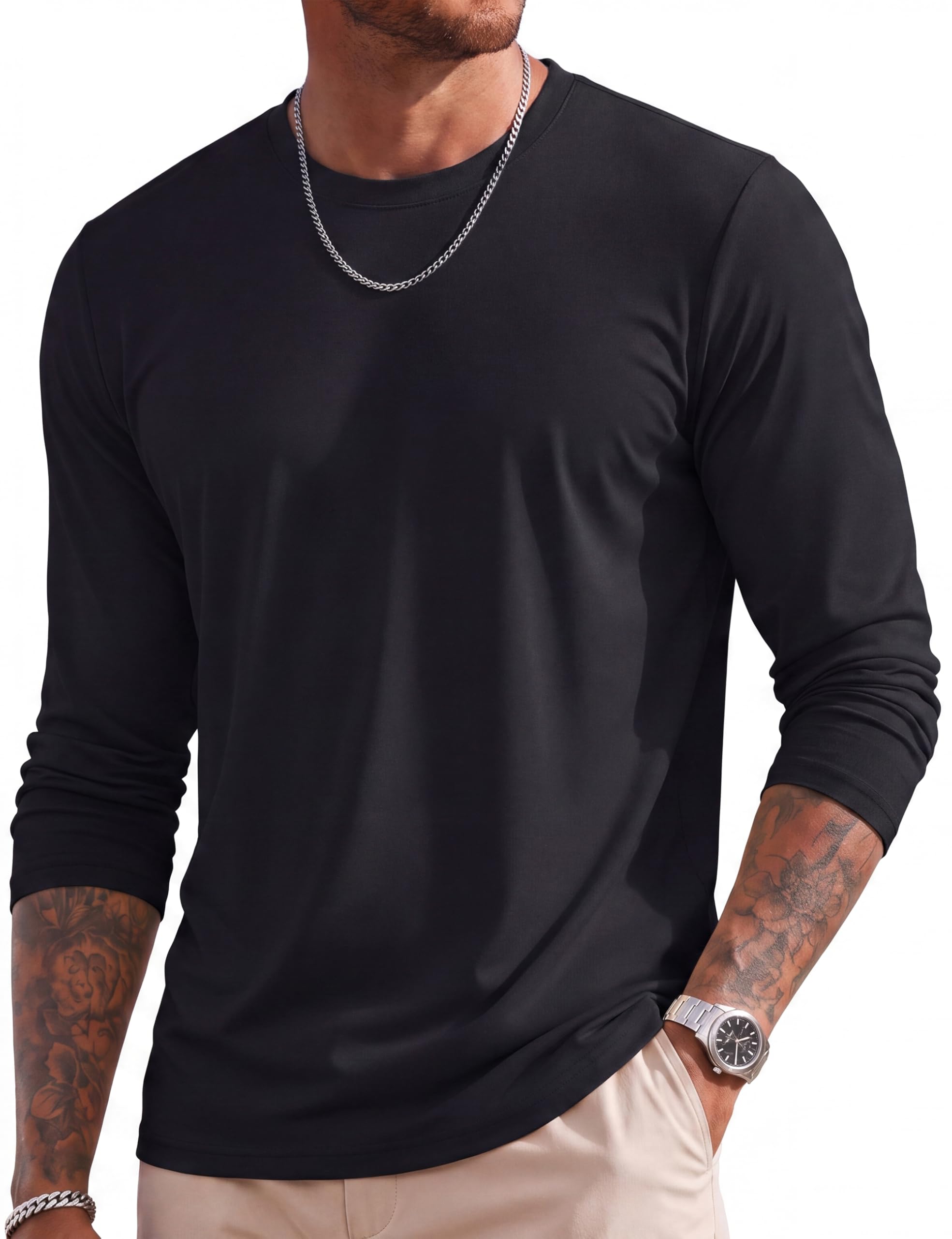 MAGCOMSEN Langarmshirt Herren Baumwolle Longshirt Freizeit Tshirt Longsleeve Funktionsshirt Rundhals Sweatshirt