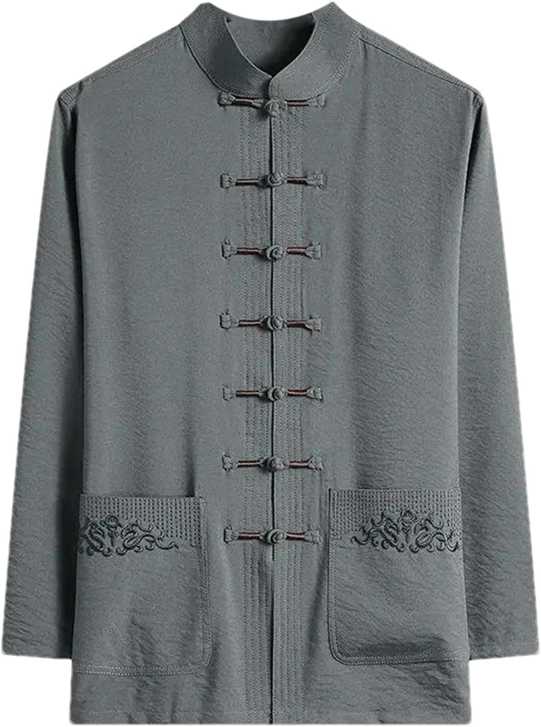 Traditional Chinese Style Men Tang Suit Stand Collar Embroidery Tops Long Sleeve Shirts
