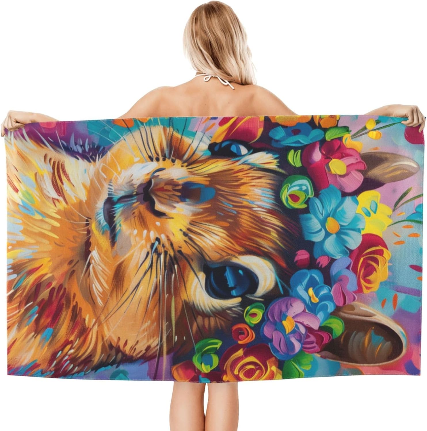 Microfiber Beach Towel, Squirrel Flower Beach Towels 32x52in,Quick Dry, Sand Free, Ultra Soft & Oversized Towel for Travel, Outdoor, Bathroom, Swimming - Ideal for Pool, Camping, Yoga, or Gift Decor