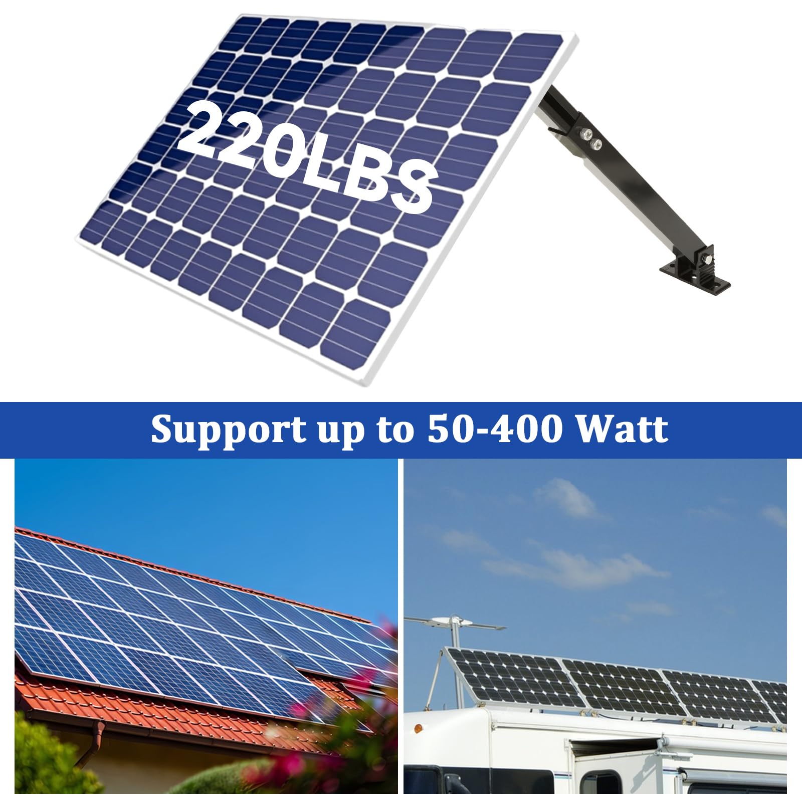 Acrux7 Solarmodul-Halterung, 2er-Set, Aluminiumlegierung, verstellbare Solarmodul-Halterungen, Ständer für 50 W, 70 W, 100 W, 150 W, 200 W, 300 W, 400 W Paneele, Wohnmobil, Dach, Boot, flache