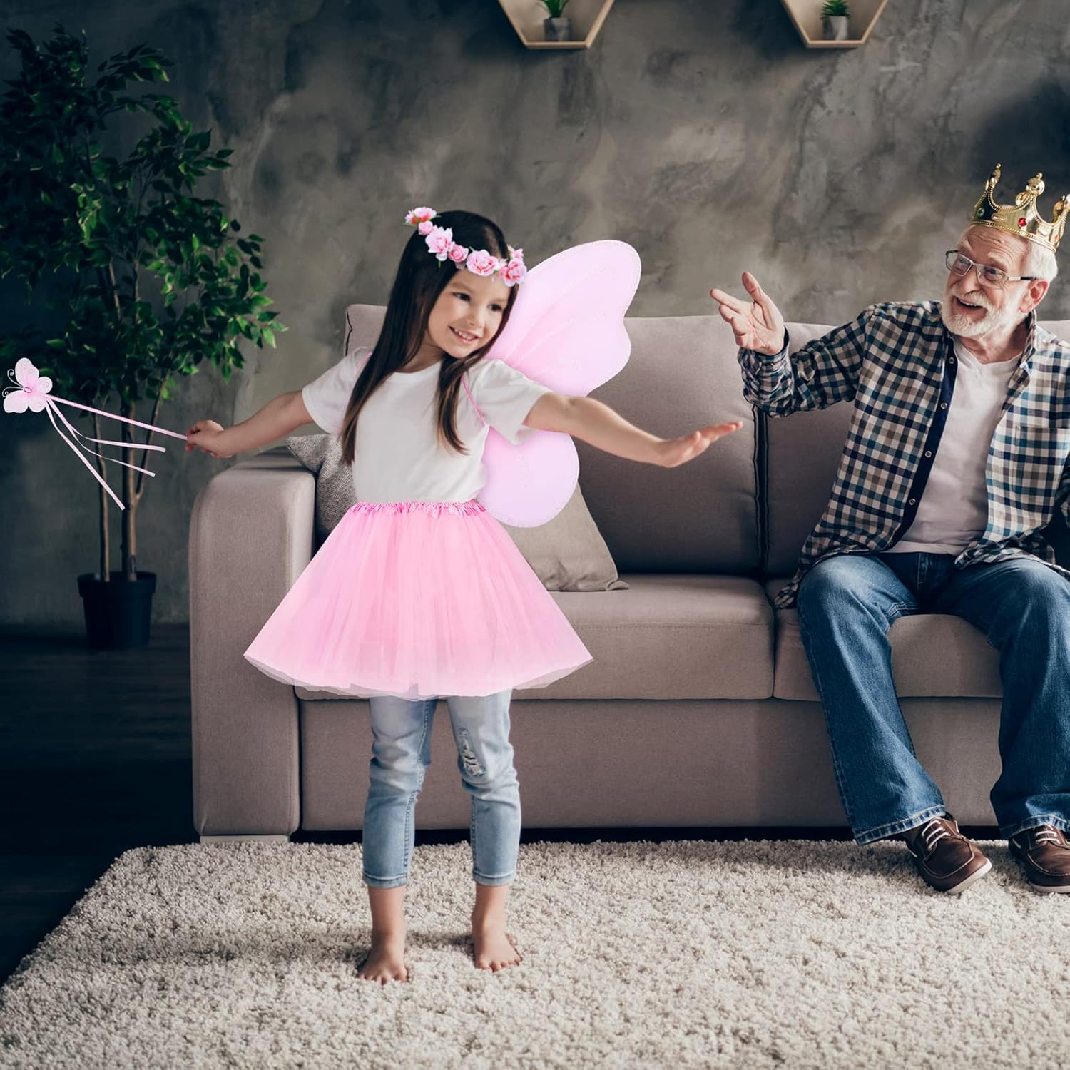 Fairy Princess Costume Set, Include Headband, Butterfly Fairy Wing, Tutu Skirt, Butterfly Wand for 2-12 Years Girls, Birthday - Image 5