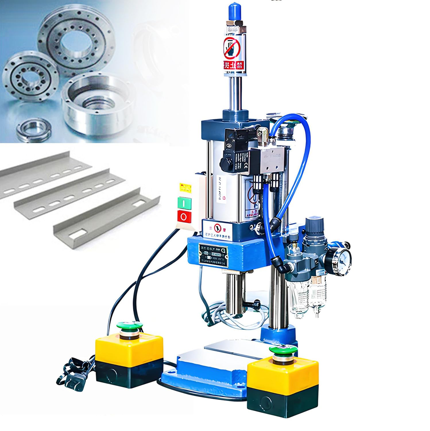 Jozyjul Doublebutton Pneumatic Punch Machine, Desktop Punching Press With Foot Pedal, 200Kg/300Kg Pressure, Operations Pressure 0.4-0.7 Mpa, Working Height 200Mm -200Kg
