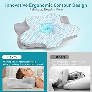 Cervical Pillow for Neck Pain Relief - Ergonomic Pillow for Sleeping Side Sleeper Pillow for Adults, Contour Neck Pillow Cooling Memory Foam Pillows, Orthopedic Bed Pillow for Back Stomach Sleepers