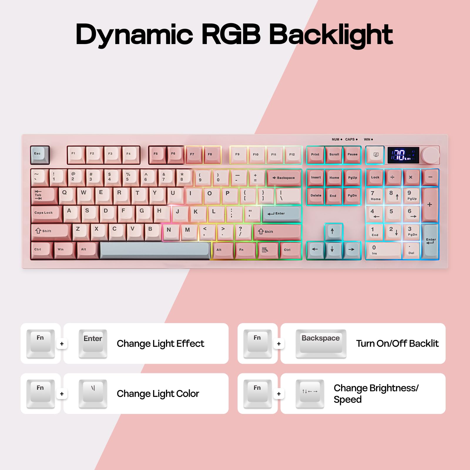 EPOMAKER AULA S102 PRO Membrane Gaming Keyboard with TFT Screen, Volume Knob & Number Pad, BT/2.4G/USB, RGB Backlit, Creamy Silicone Structure, Silent Keyboard for PC Game/Office (Pink) — view 7