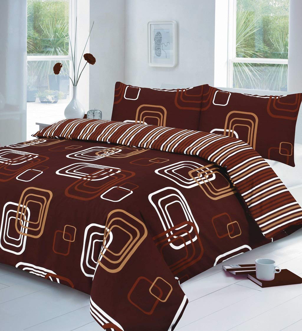 HOME ACE Blake Chocolate Printed King Duvet Cover Set - Easy Care Poly Cotton King Size Quilt Cover Bedding Set - 230CM x 220CM with 2 Pillowcases 50CM x 75CM