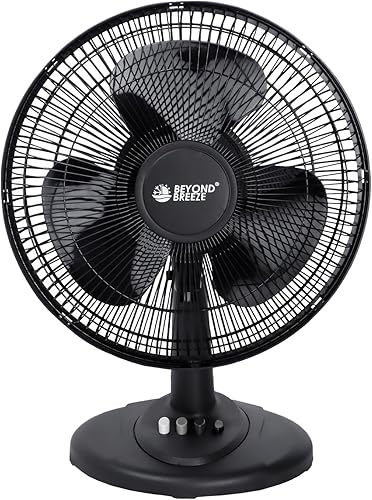 BEYOND BREEZE Ventilador de mesa oscilante, silencioso ventilador de inclinación ajustable de 3 velocidades de 12 pulgadas con parrilla de