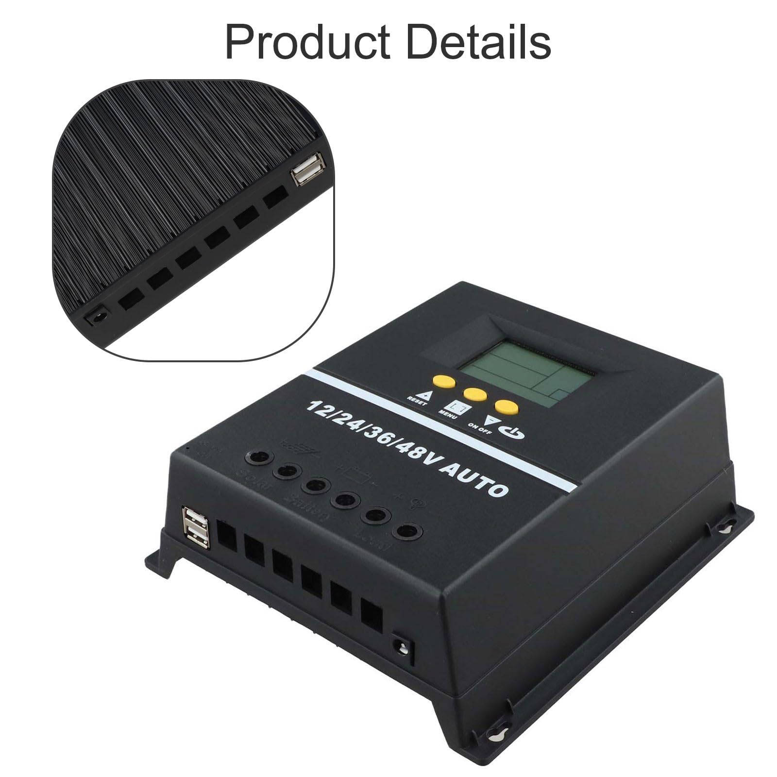 Contrôleur de charge solaire MPPT 150 A, 12 V, 24 V, 36 V, 48 V, écran LCD automatique avec deux ports USB et régulateur de batterie en aluminium, noir