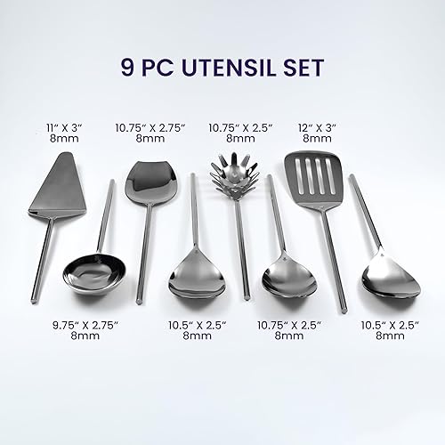 Miniatura 3 de Melvvi Juego de utensilios de cocina de acero inoxidable plateado  9 piezas  Espátula no tóxica, más fuerte y resistente al óxido, cucharas,