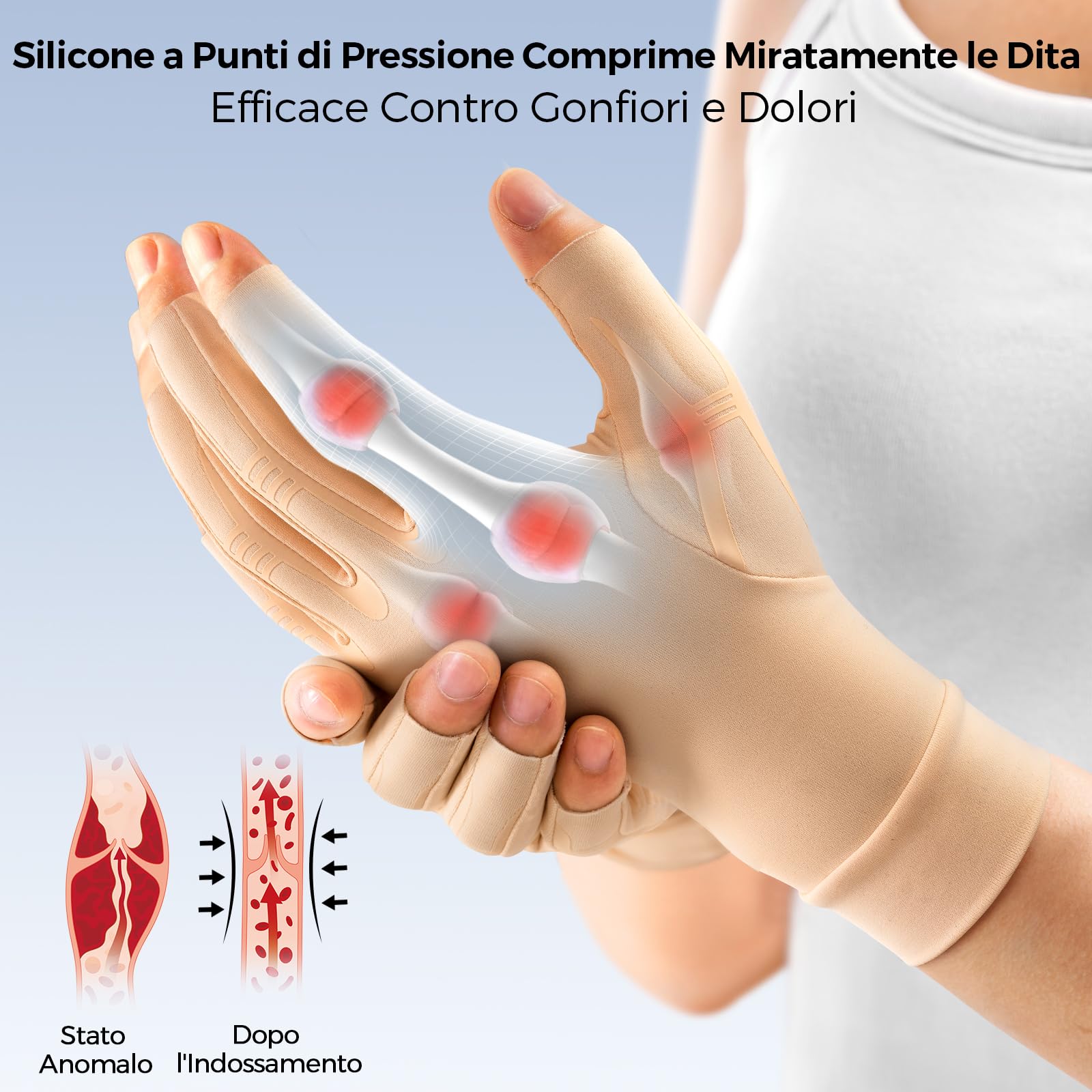 FREETOO Guanti a compressione per artrosi da uomo, comodi guanti a compressione senza dita per lavoro, sonno, sport, reumatismi medici, calore per artrite tunnel carpale gonfiore