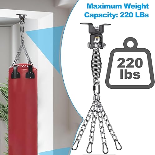 Miniatura 4 de BeneLabel Heavy Bag Ceiling Mount with Spring & Chains 360 Rotation Punching Bag Ceiling Hanger with Bearings Boxing Bags Holder Hardware with 2