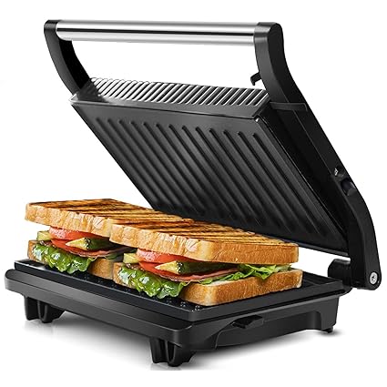 Panini Press Grill, Sandwich Maker with Non-stick Plates, Opens 180 Degrees for Any Size, Indicator Lights, Electric Indoor Grill