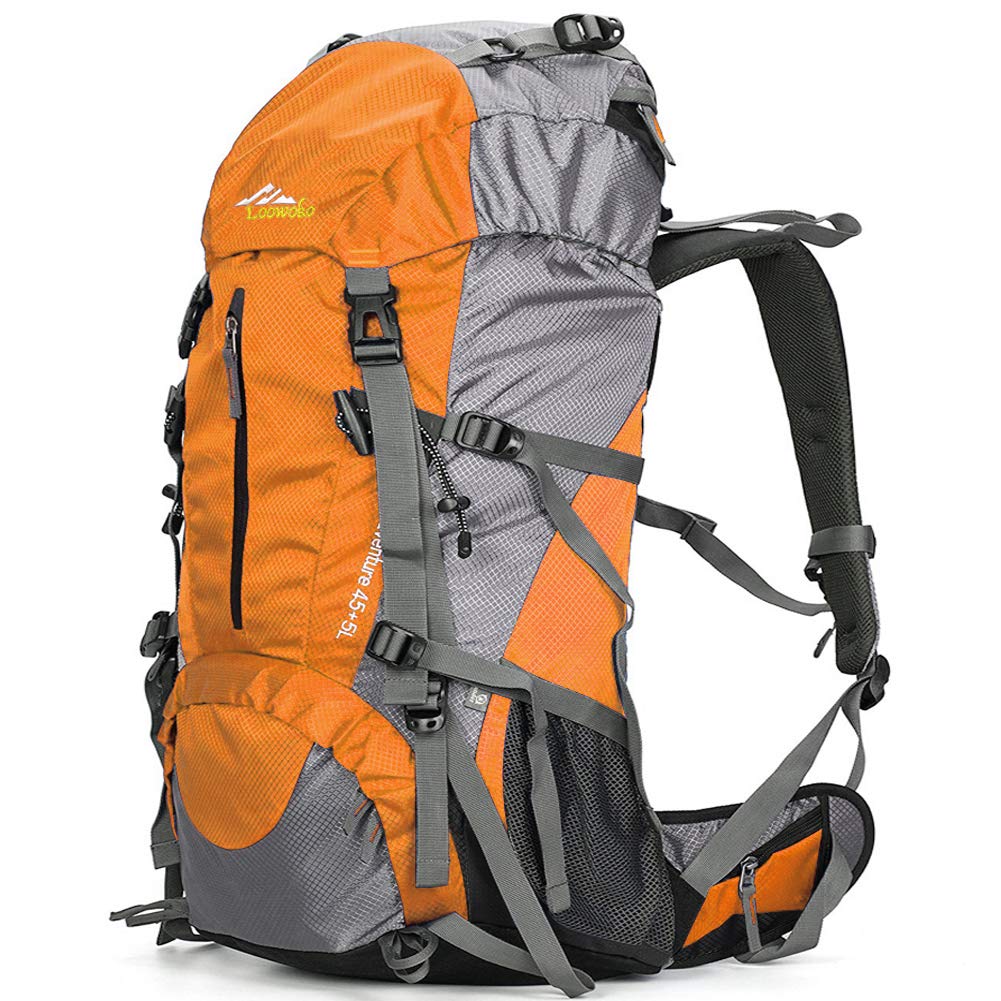Loowoko50L Hiking Backpack, Waterproof Camping Essentials Bag with Rain Cover, 45+5 Liter Lightweight Backpacking Back Pack