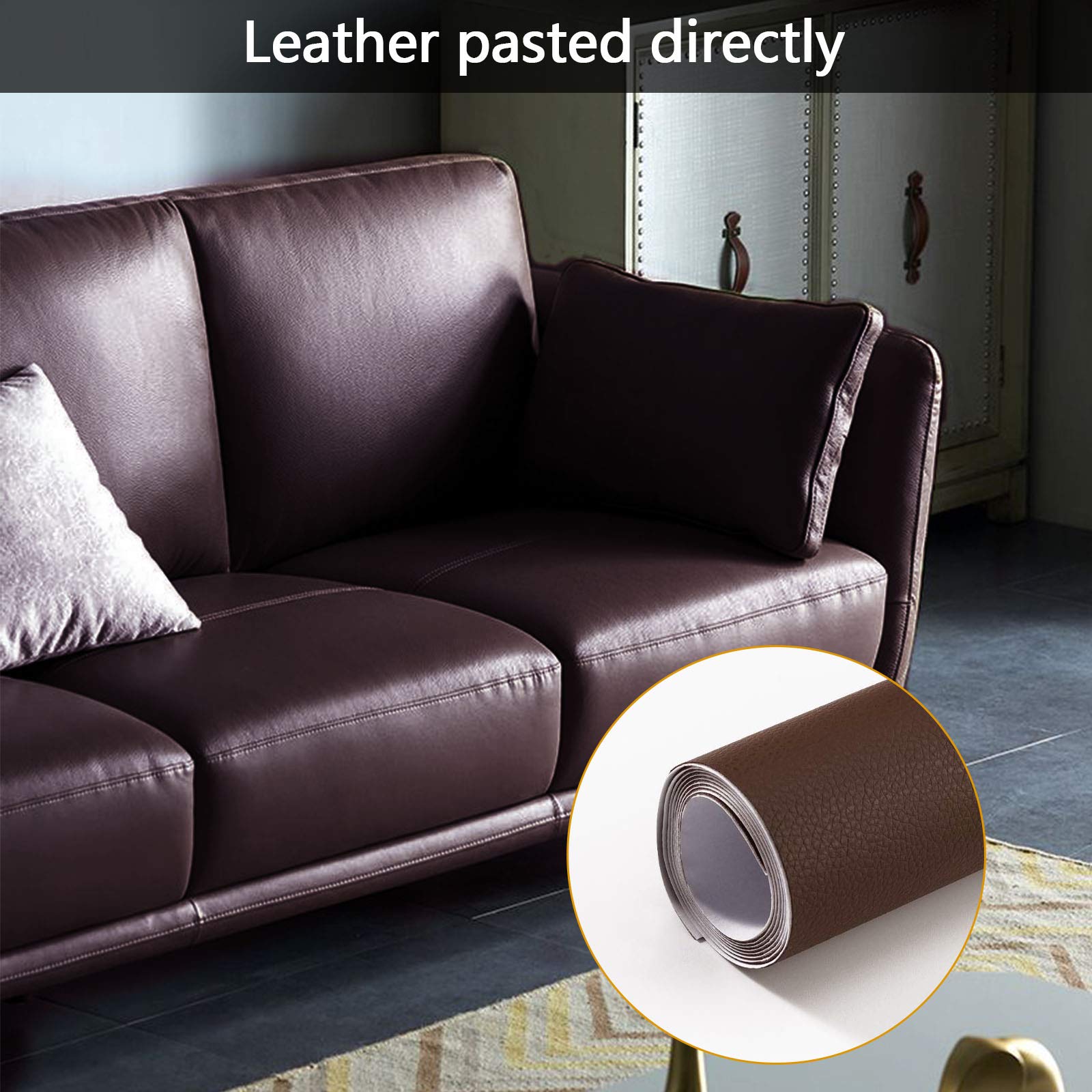 DXBULL Large Leather Repair Patch 35.4x78.7 inch Repair Tape Self-Adhesive for Furniture Sofas Car Seats Chair Couches Handbags Jackets Decorative Home Hotel Wall (Brown)