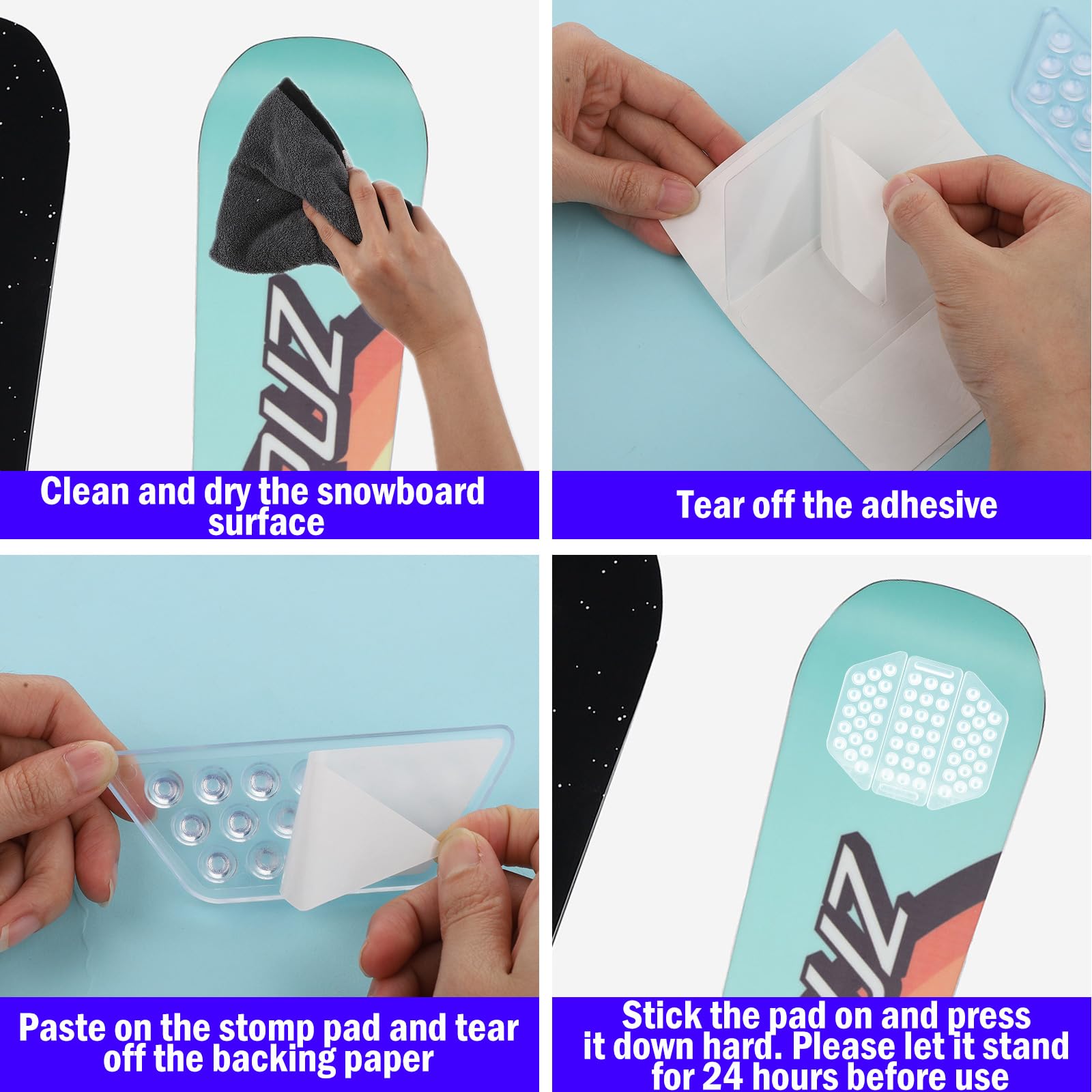 LUTER 6 Pièces Pad Snowboard Antidérapant, Transparents Patins de Grip pour Snowboard Antidérapants Auto-Adhésifs Patins à Pointes Offrent une Adhérence Supplémentaire pour le Snowboard Hommes Femmes