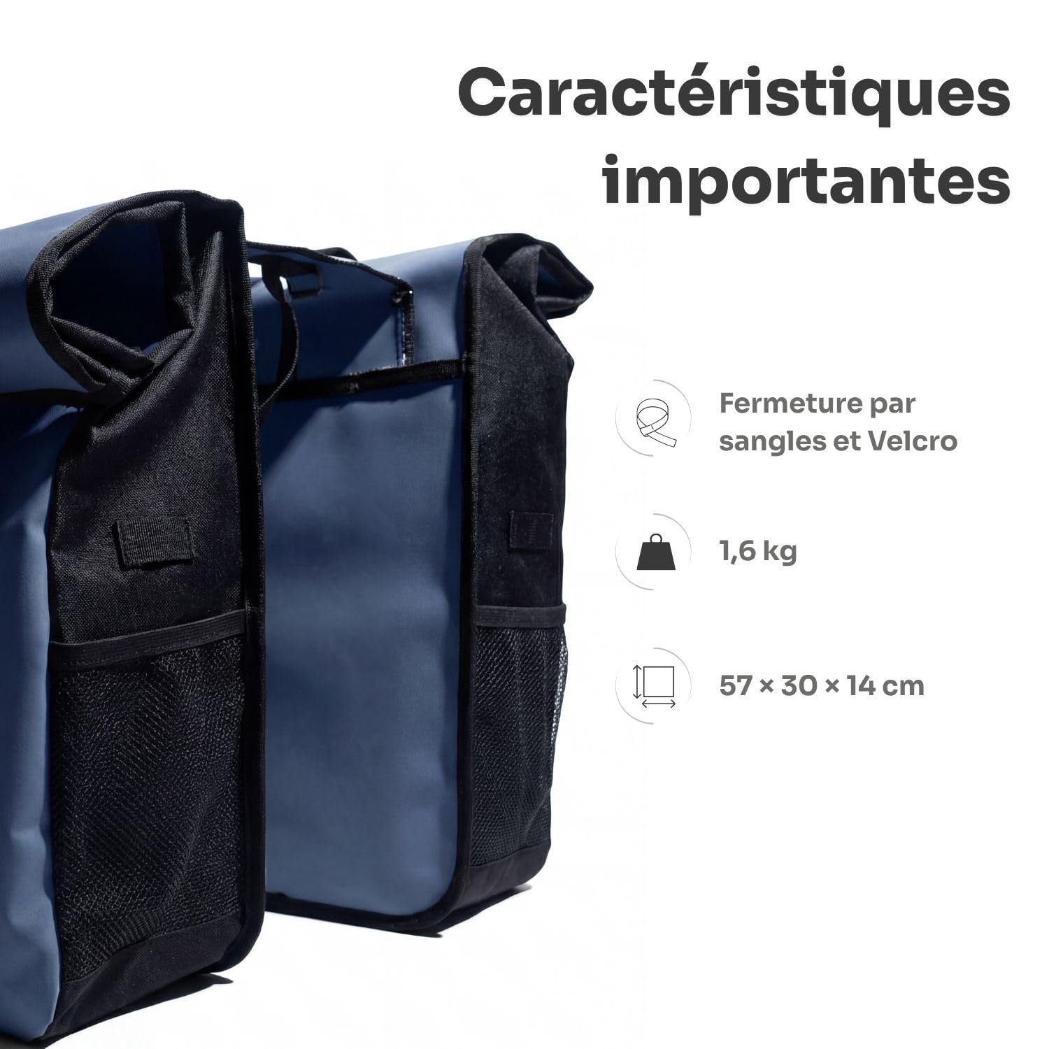 Glide Double Sacoche Vélo 48L - Noir | Porte-bagage arrière étanche | Imperméable rolltop pour vélo électrique
