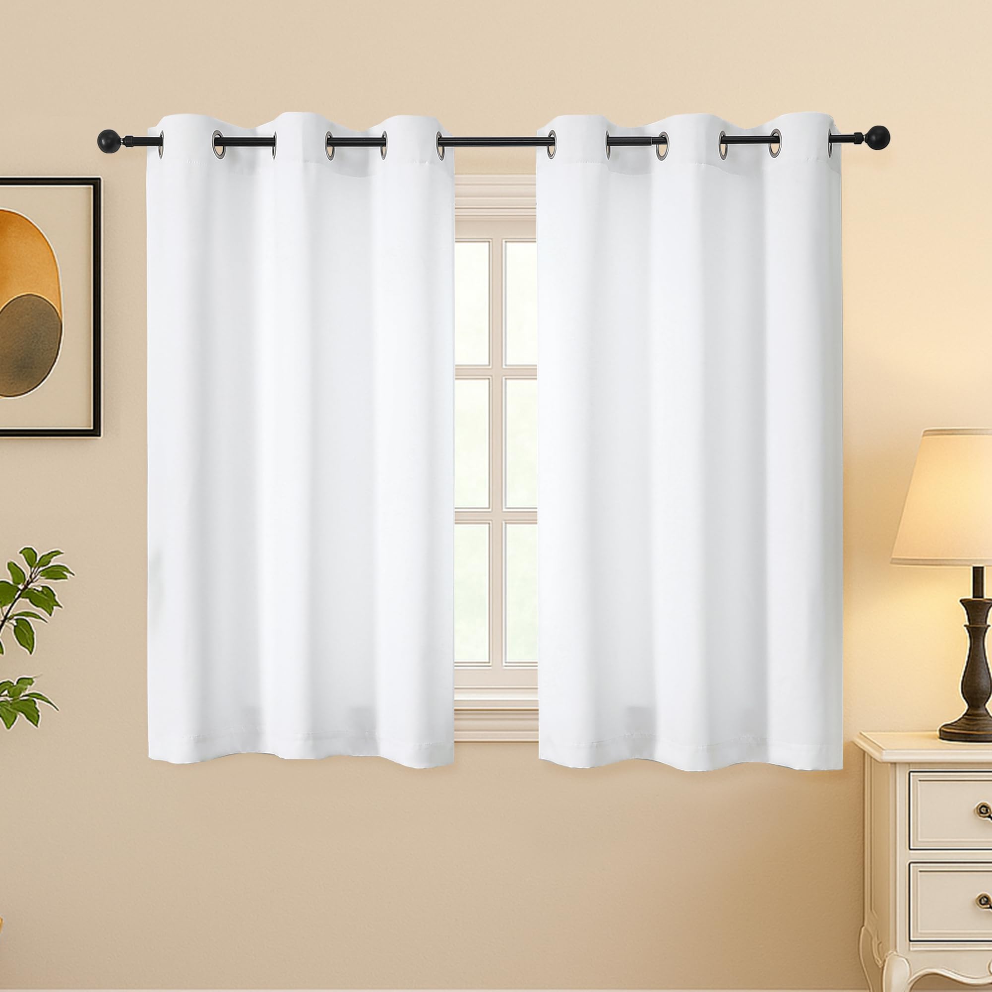 Simplebrand Pure White Light Filtering Curtains for Bedroom 45 Inches Long 2 Panels Set, Sunlight Blocking Curtains for Small Windows, Grommet Energy Saving Thermal Insulated Short Drapes, 40Wx45L — image 1