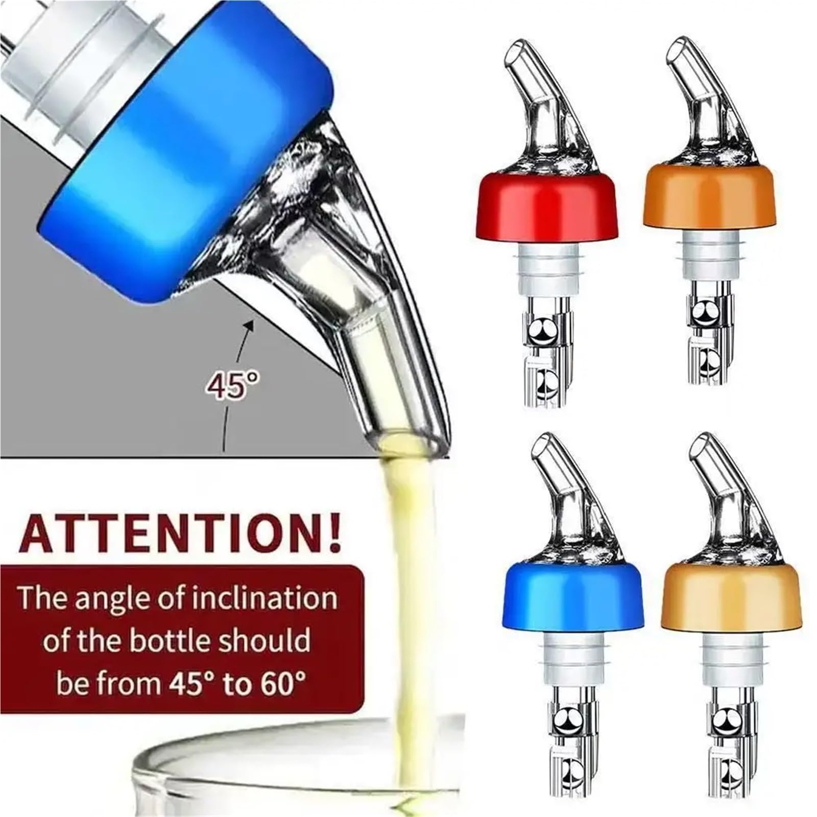 Bouchons de vin 8 pièces, bec verseur bouteille à mesure automatique avec bouchons anti-poussière for conserver le et Champagne frais(Rose Gold,45ml)