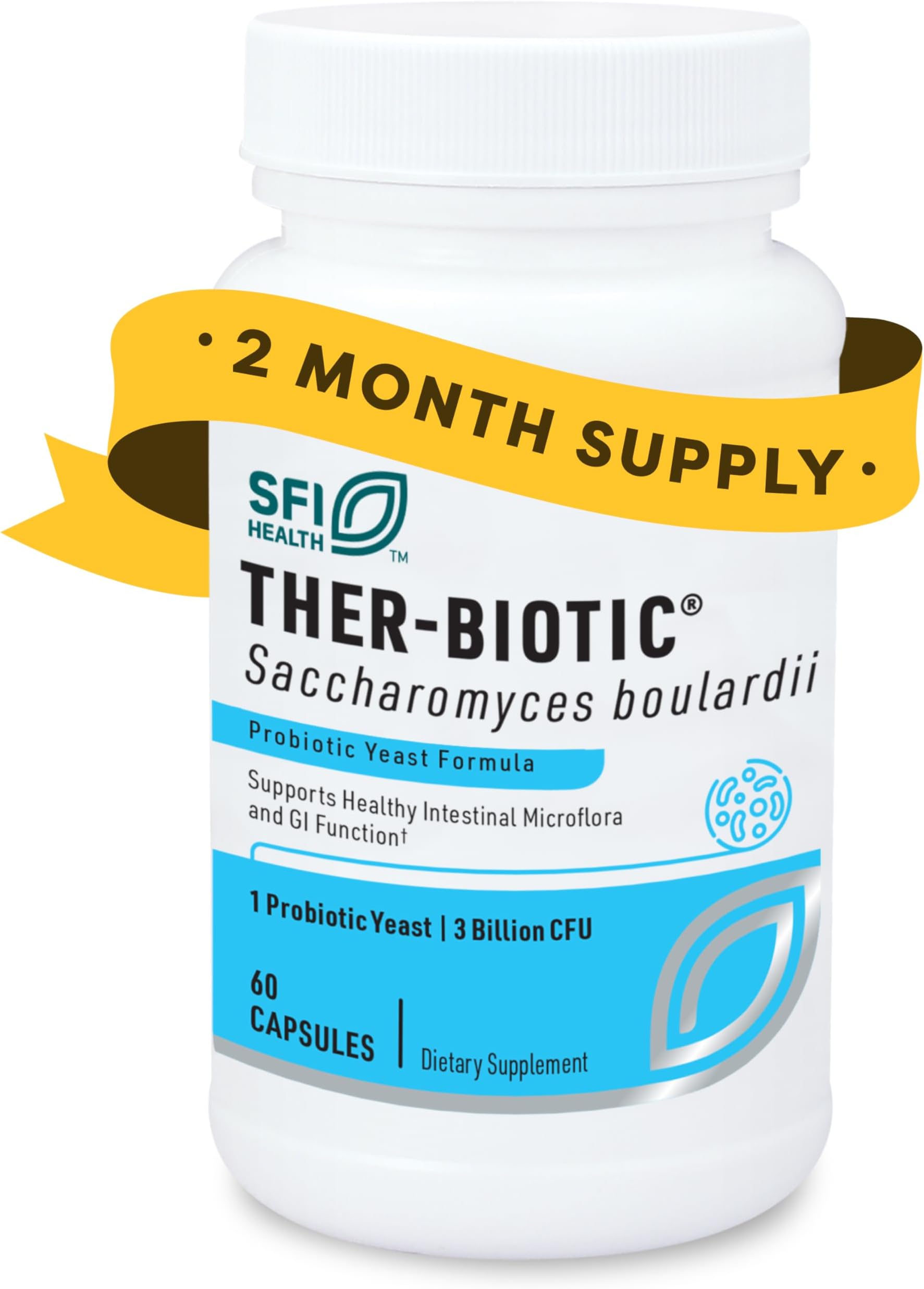 Klaire Labs SFI Health Saccharomyces Boulardii Gut Probiotics for Women & Men - 5 Billion CFU Yeast Probiotics for Digestive Health, Immune Support & Diarrhea Relief (60 ct)