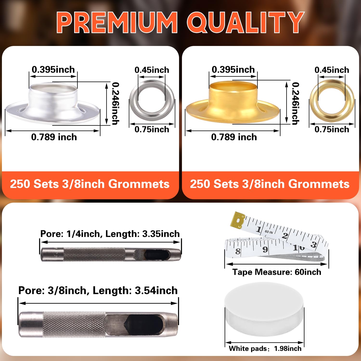 Kit di attrezzi per passacavo, kit di pinze per occhielli da 3/8, set di pinze per occhielli, kit di 1005 pinze per occhielli con borsa, occhiello in acciaio inossidabile con pinze per occhielli per