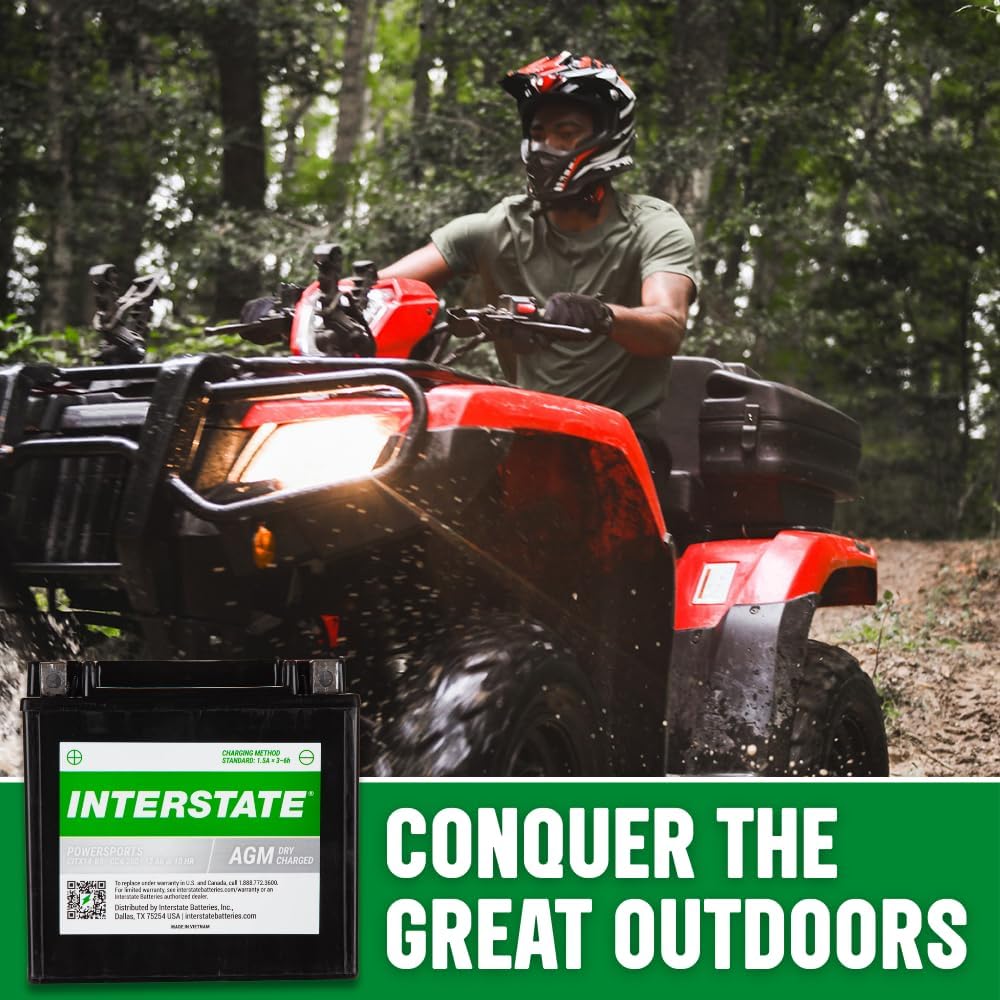 Interstate Batteries YTX14-BS 12V 12Ah Powersports Battery 200CCA AGM Rechargeable Replacement for Motorcycles, ATVs, UTVs, Scooters, Snowmobiles (CITX14-BS)