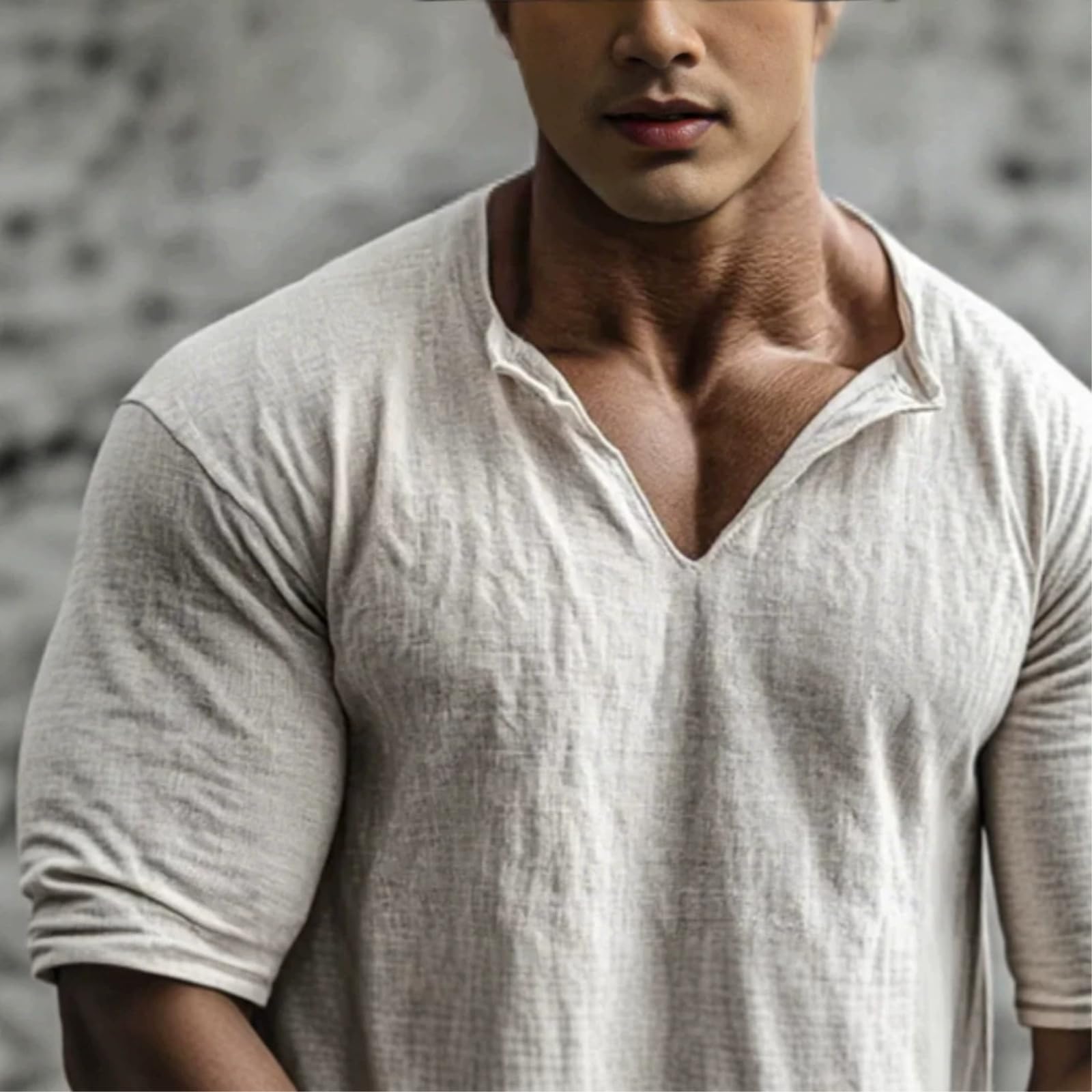 GFZMF Męska koszulka z długim rękawem - Smukły krój V Neck Gym Casual
