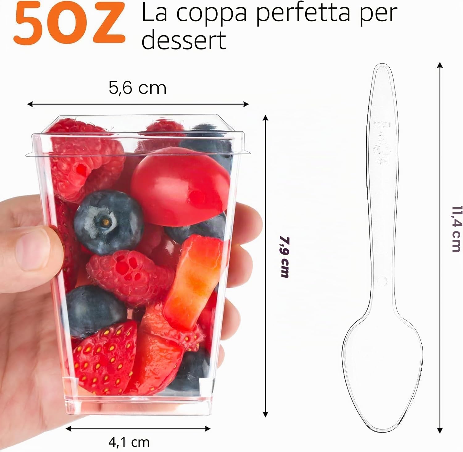 40 tazze da dessert trasparenti, con coperchio e cucchiaio, 5 oz/160 ml, riutilizzabili, per dessert di famiglia, budini, mousse e feste di gelato