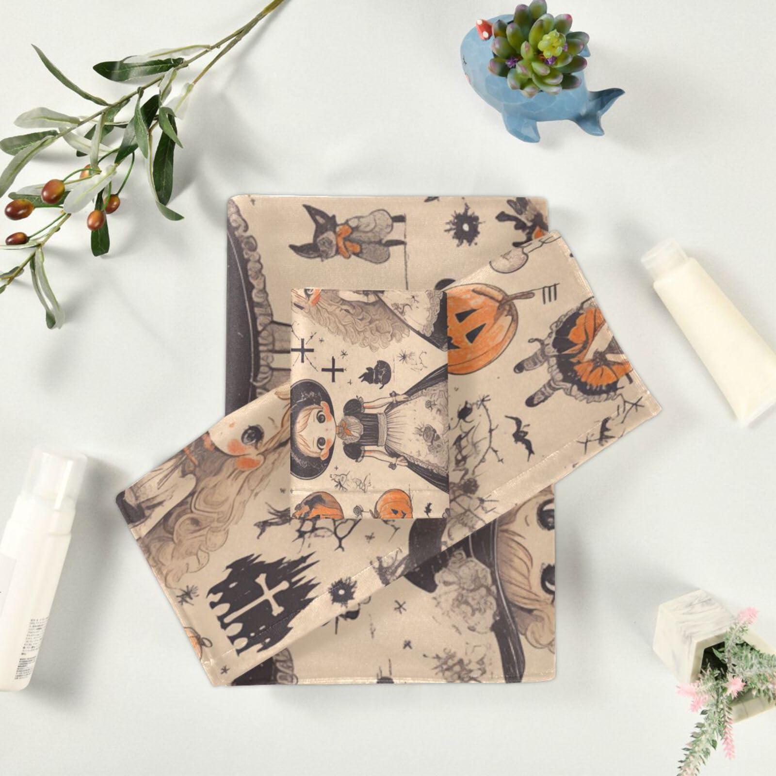 Set di 3 asciugamani morbidi per il viso con zucca di Halloween in stile gotico, 1 asciugamano da bagno, 1 asciugamano per le mani, 1 panno per yoga, bagno e cucina