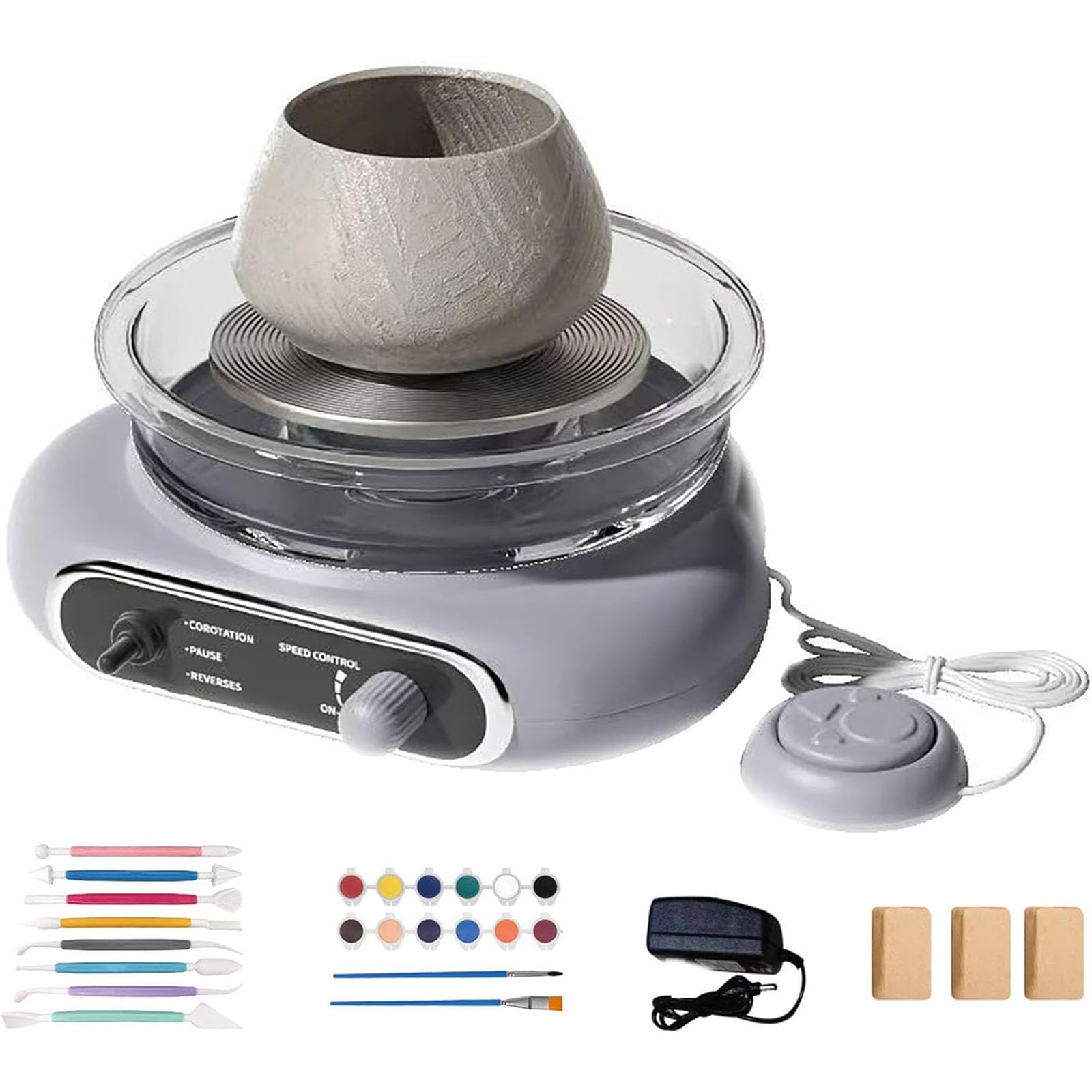 Mini Tornio Elettrico per Ceramica, Piccolo Tornio con Pedale, Regolazione Continua della velocità, avanti E Indietro, per Negozio di Bricolage, Uso Domestico, Laboratorio Purple