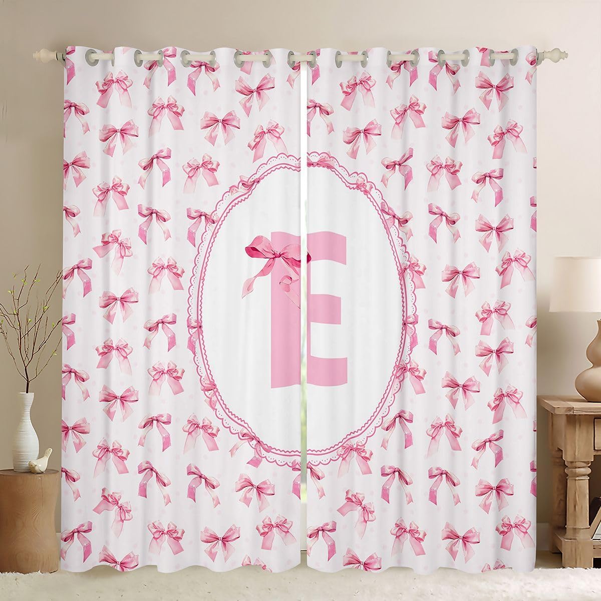 Feelyou Bow Curtains for Bedroom Living Room Initial Letter Z Blackout Shades Pink Princess Room Darkening Curtain Window Treatments, 2 Panels 42 x 90 Inch Decor