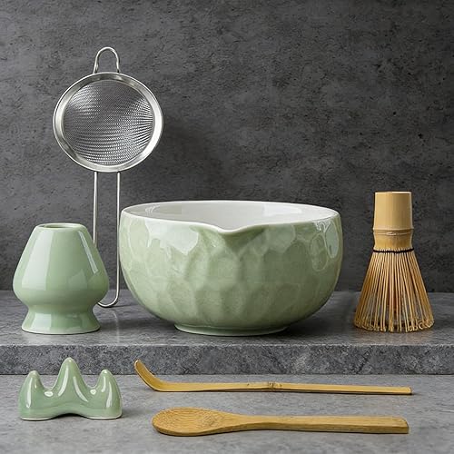 Miniatura 25 de Clay&Fire Juego de Batidor de Matcha, 9 Piezas Juego de Matcha de Cerámica, Cuenco de Matcha de 15 OZ con Pico y Batidor, Kit de Matcha para Amigo,