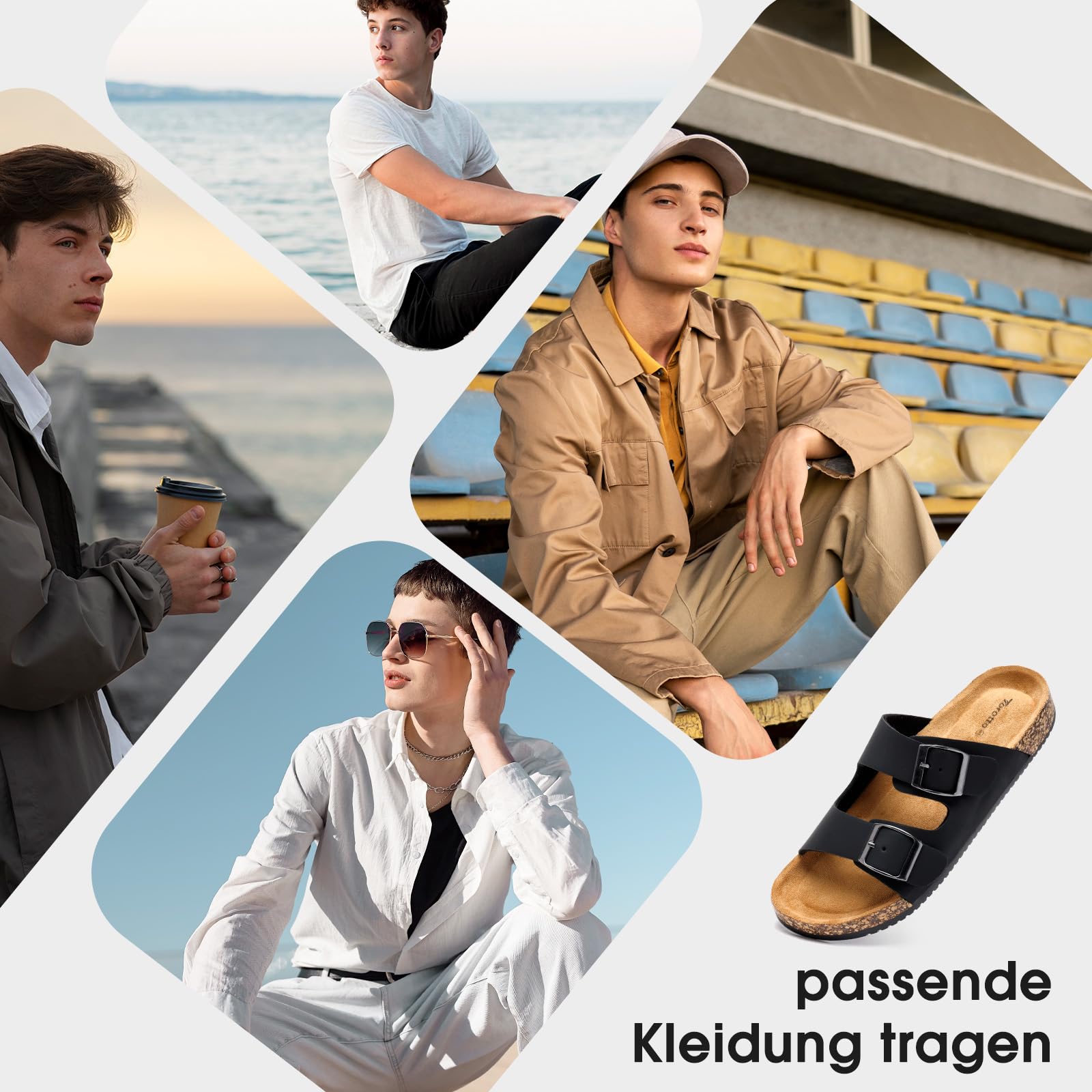Torotto Pantoletten Herren Hausschuhe Schlappen Latschen Sandalen Fußgewölbeunterstützung Verstellbarer Slipper Flache Pantoffel Schnallenriemen Kork-Fußbett