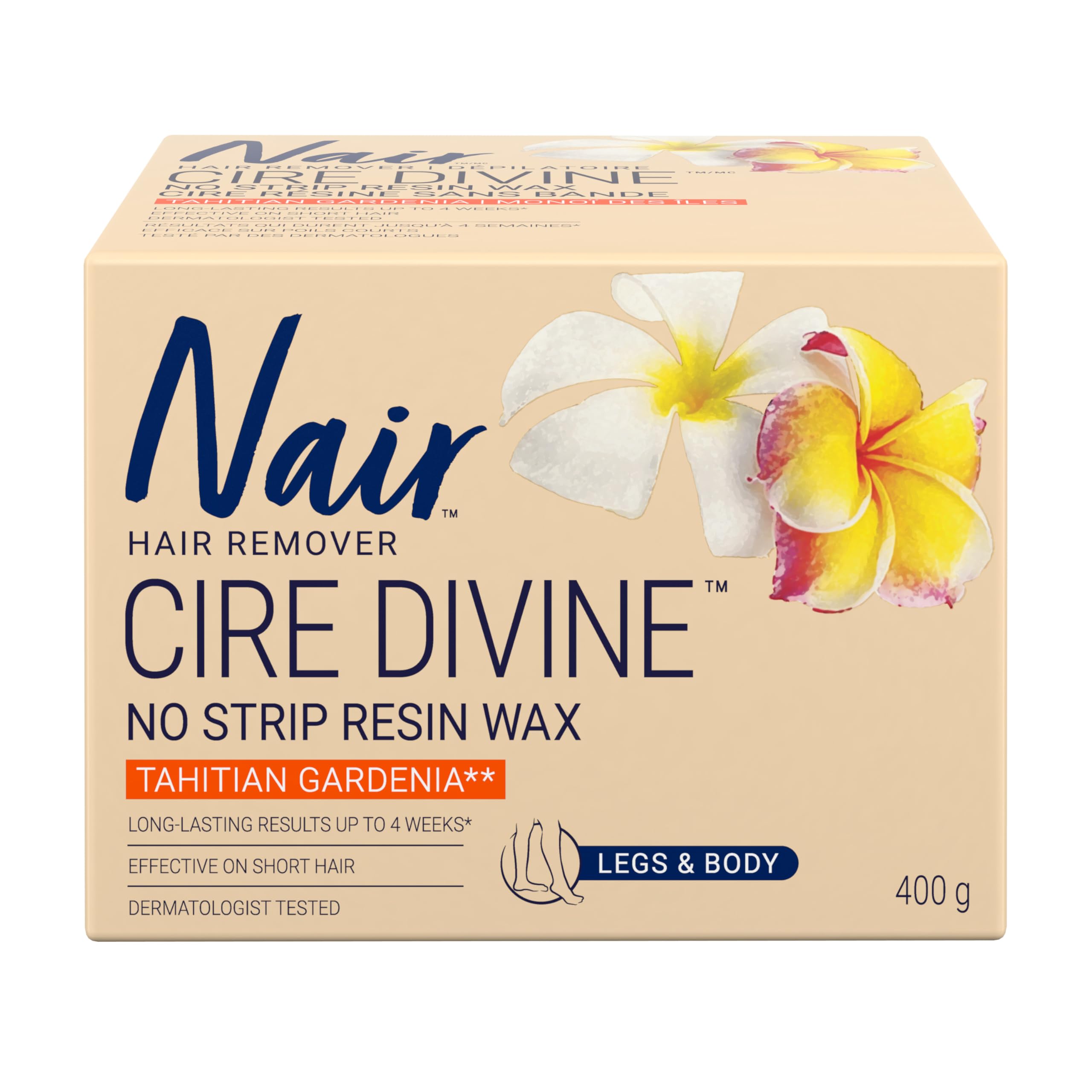 Nair Cire Divine Microwaveable Body Hair Removal Wax Kit (Tahitian Gardenia, 400g/14oz)